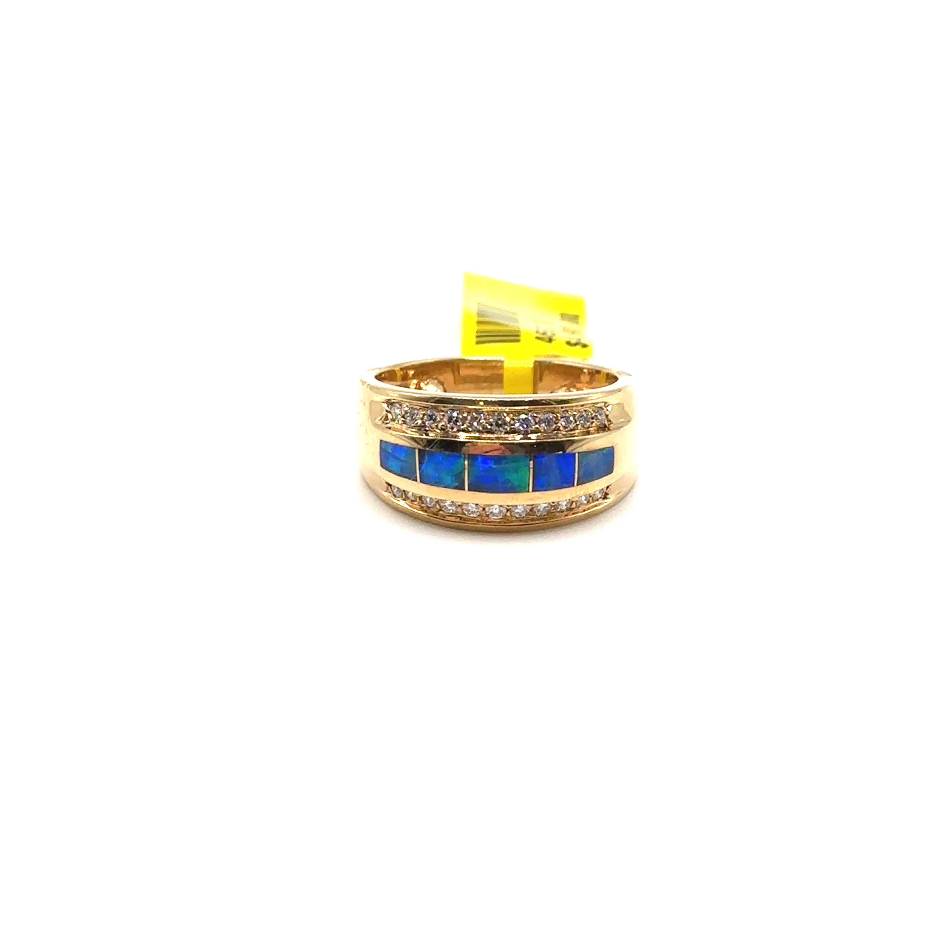 14K Yellow Gold Opal and Diamond Wide Band Ring