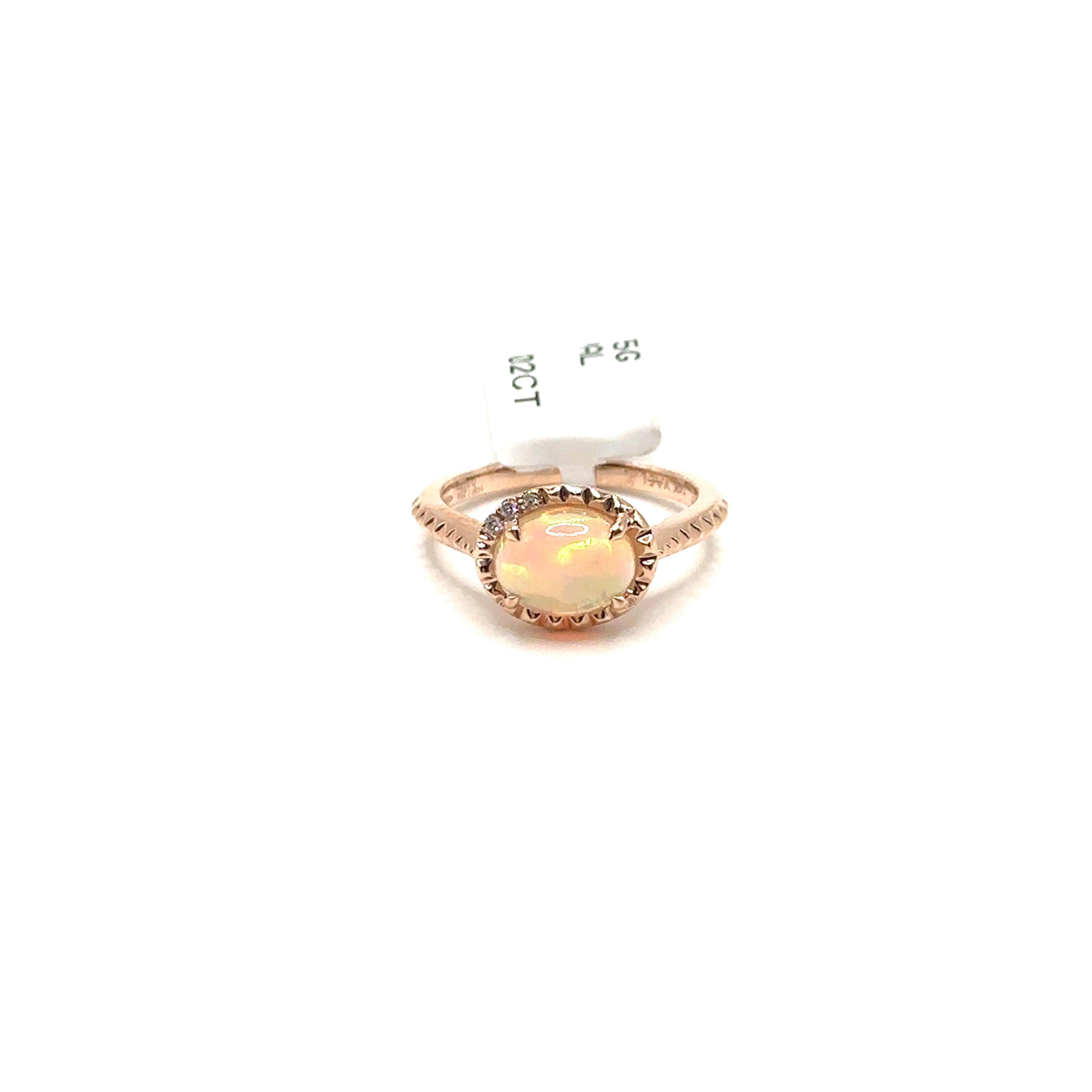 14K Rose Gold White Opal Ring With Diamonds