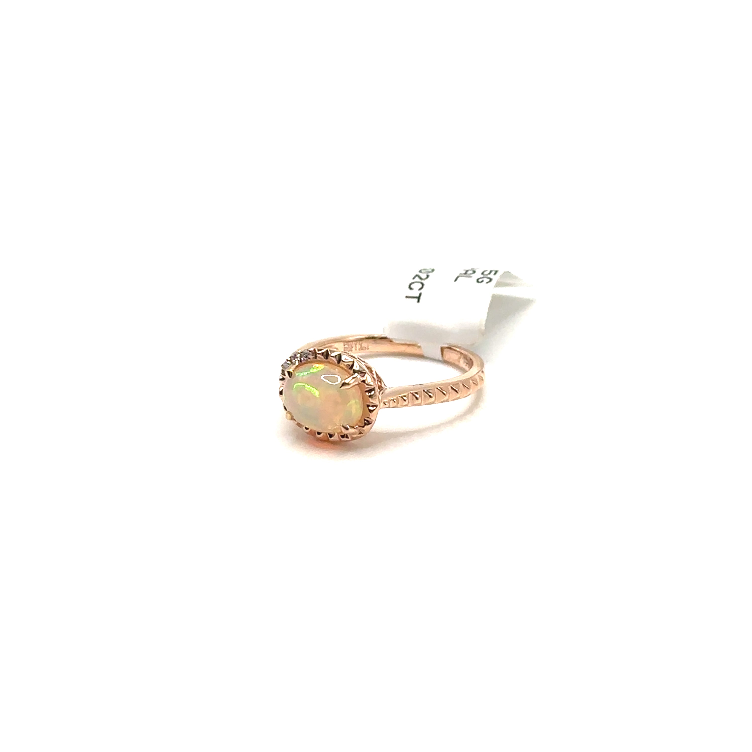 14K Rose Gold White Opal Ring With Diamonds