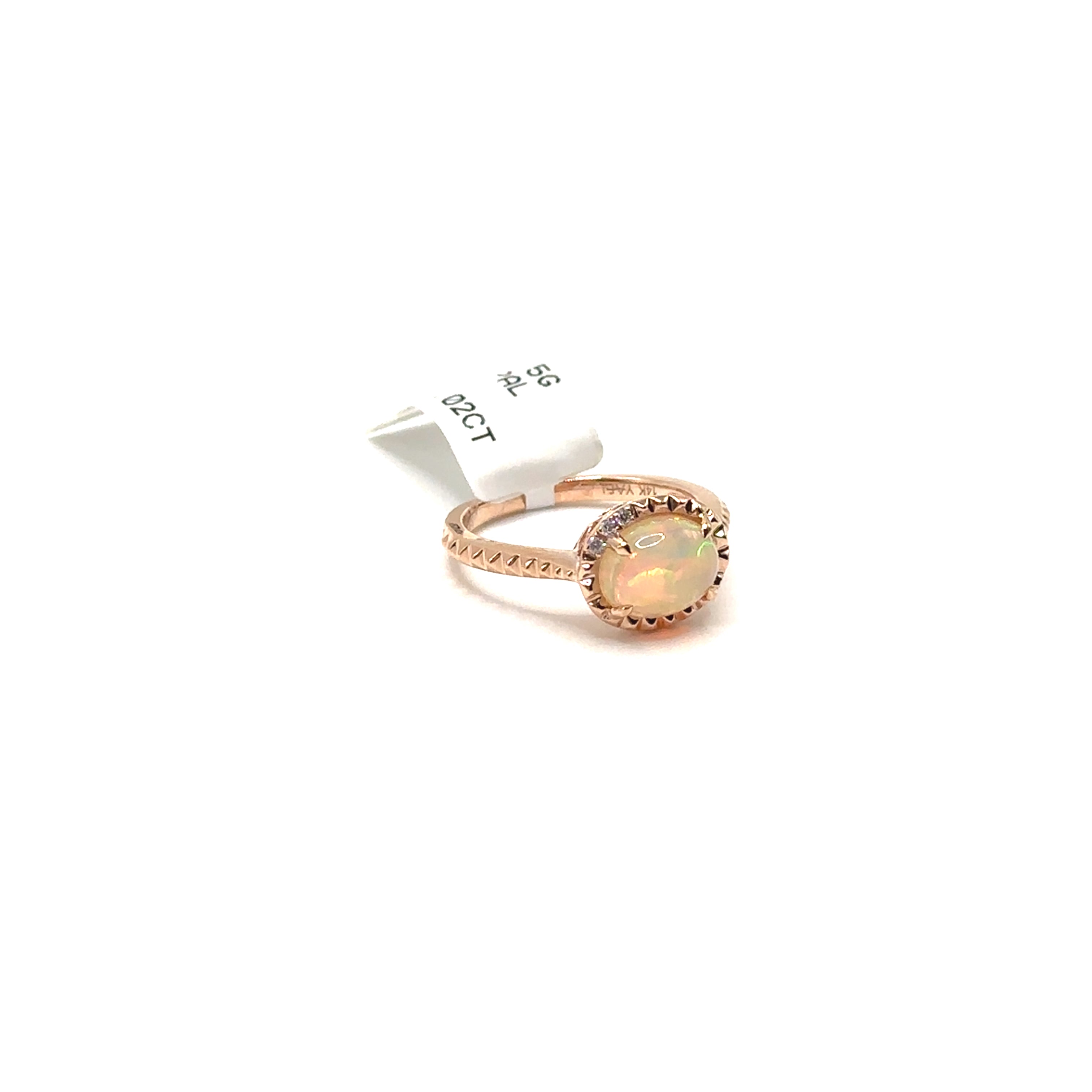 14K Rose Gold White Opal Ring With Diamonds