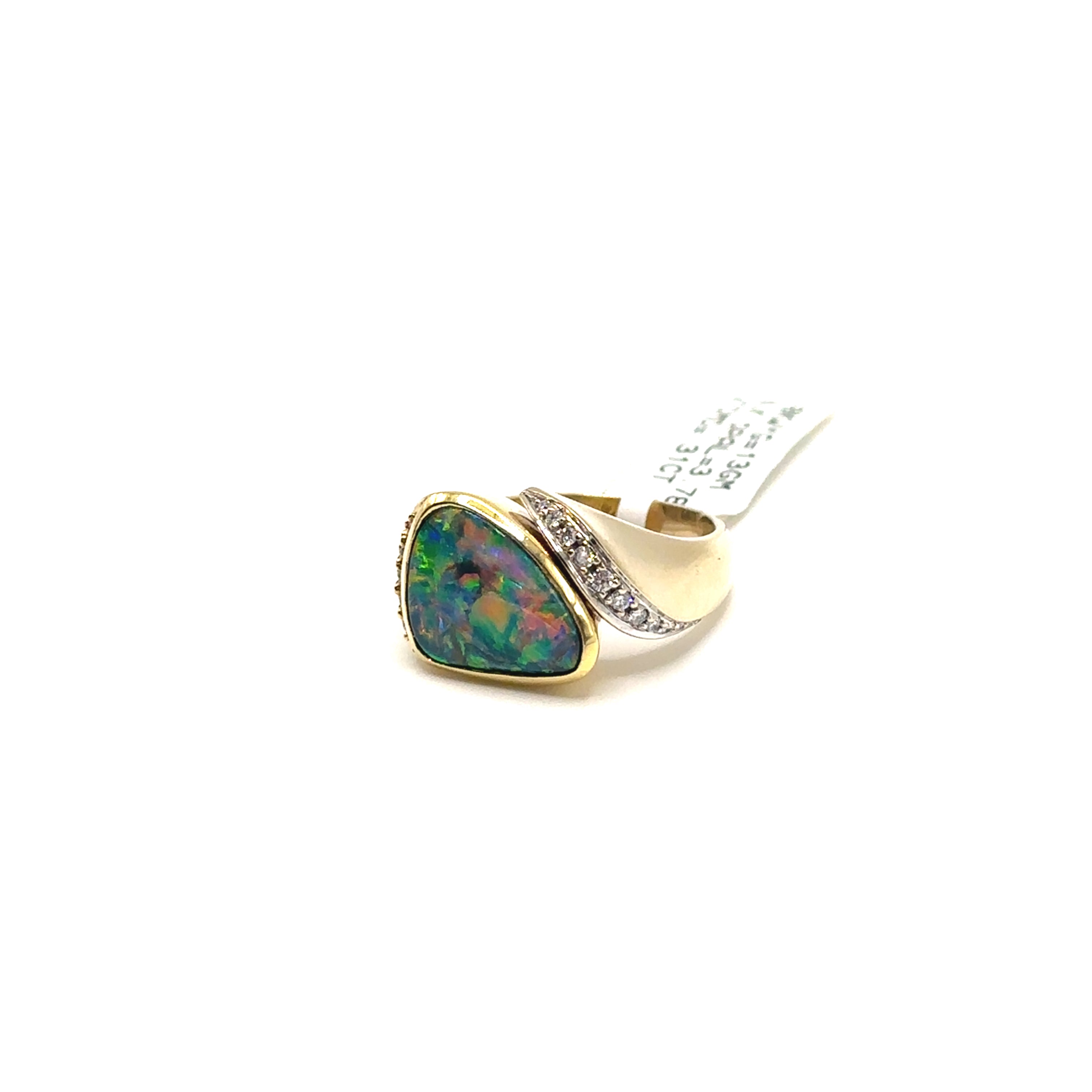 18K Two Tone Gold Black Opal and Diamond Ring