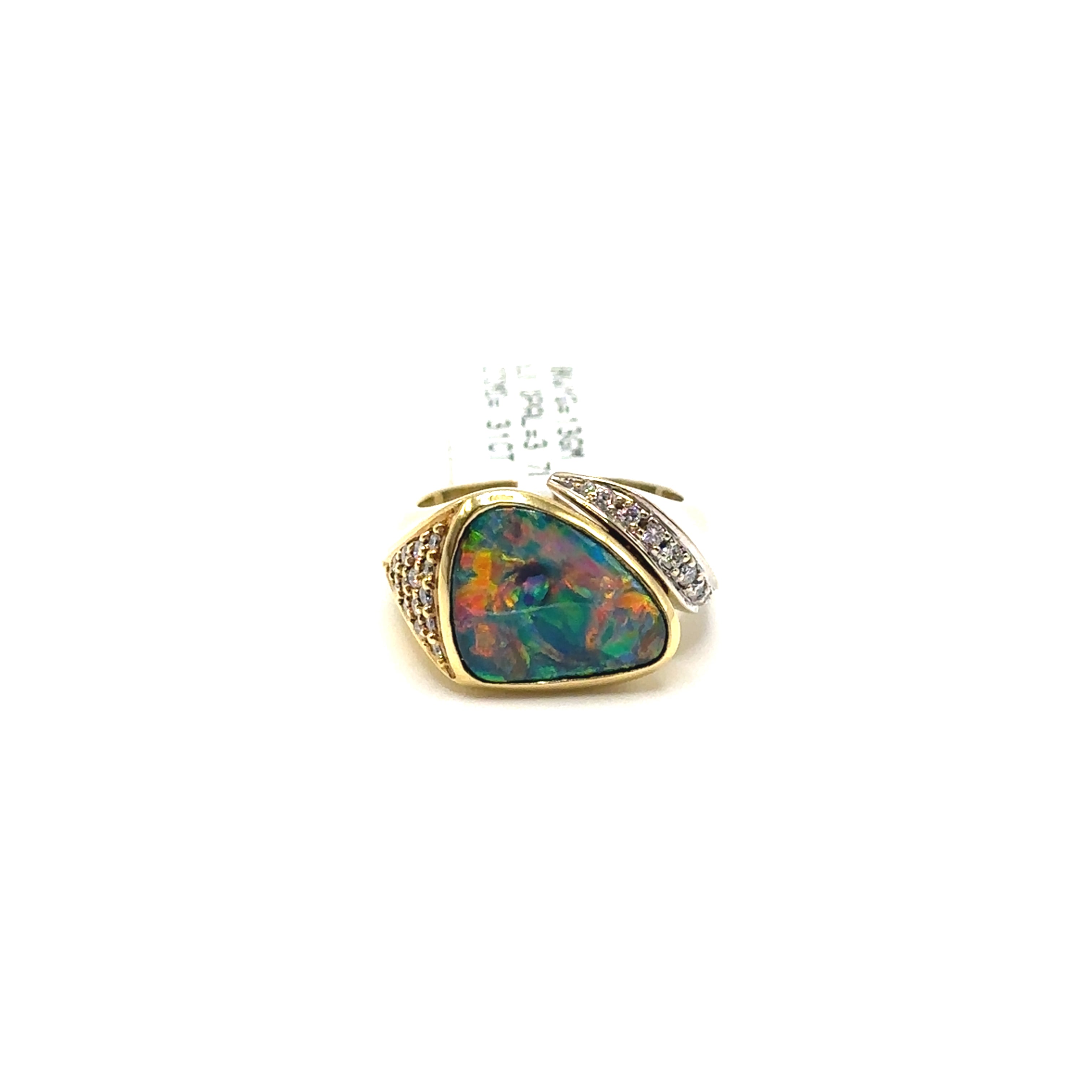 18K Two Tone Gold Black Opal and Diamond Ring