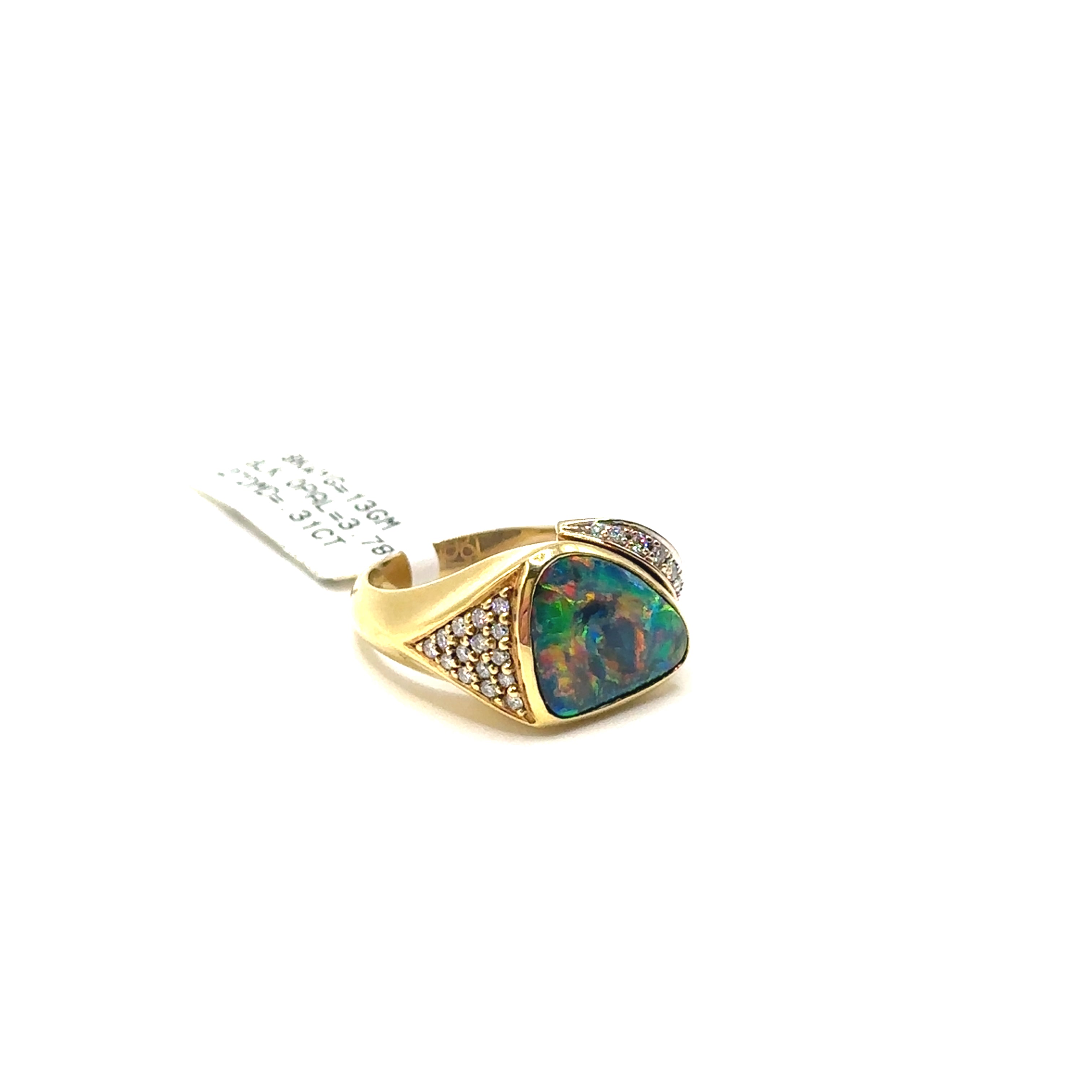 18K Two Tone Gold Black Opal and Diamond Ring