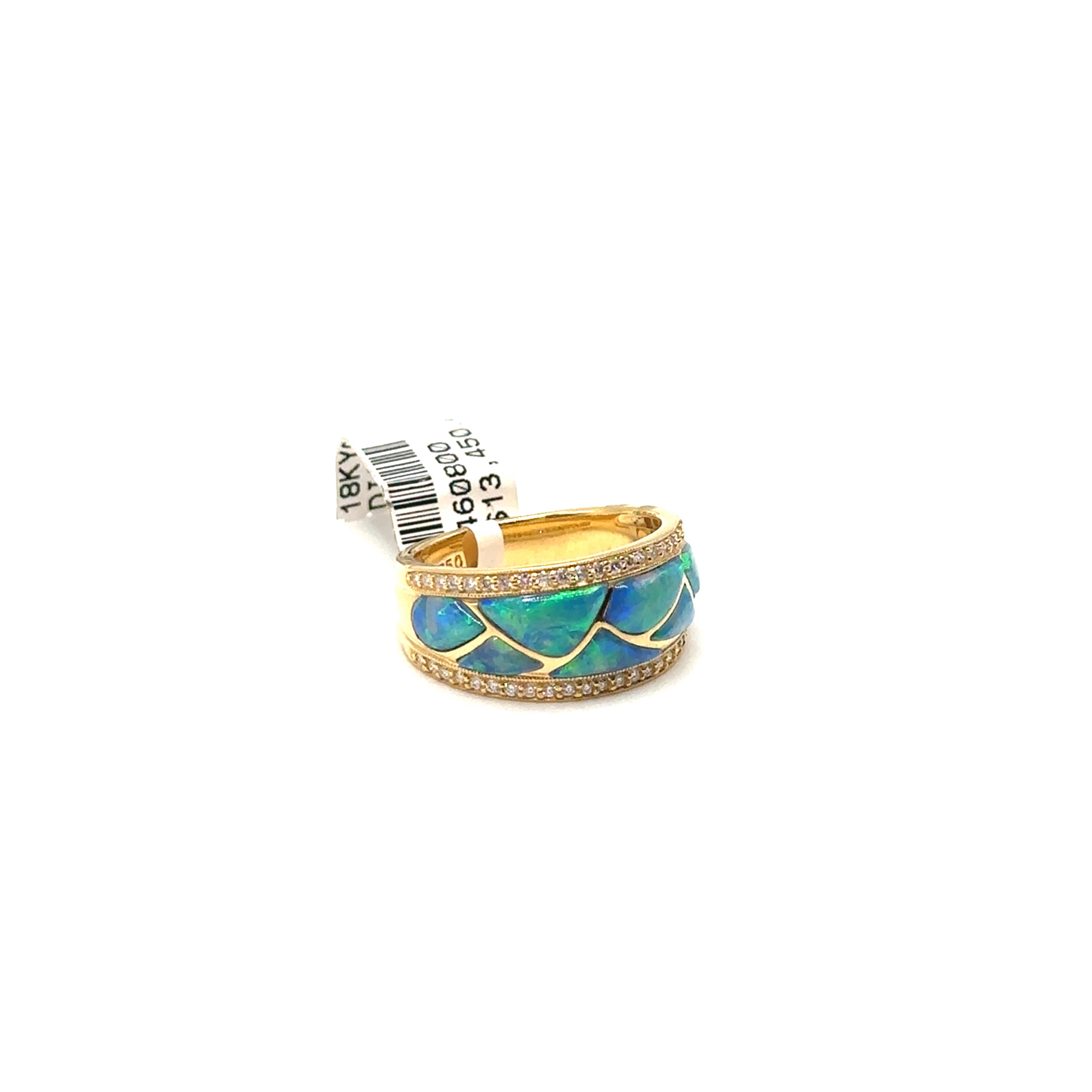 18K Yellow Gold Opal and Diamond Band