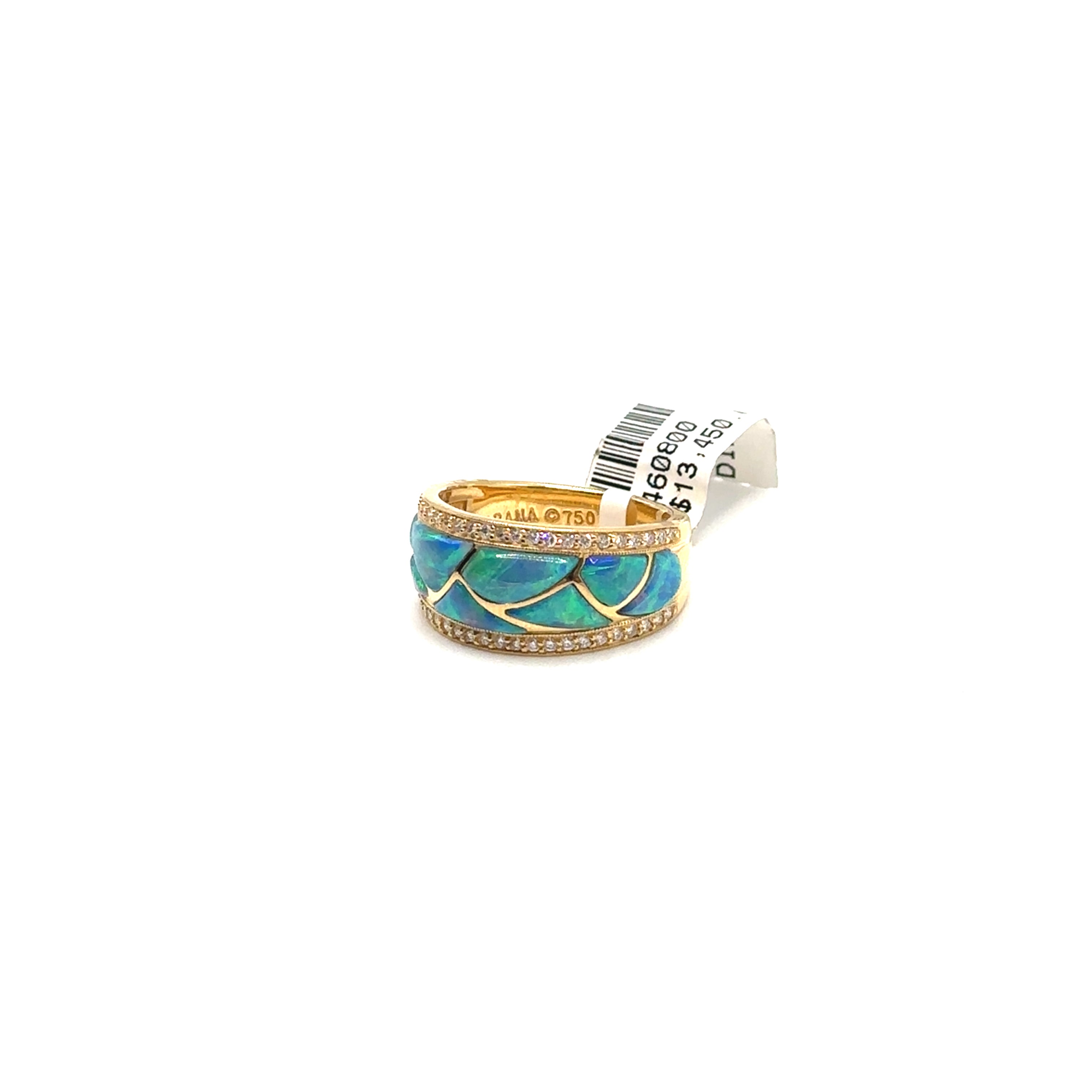 18K Yellow Gold Opal and Diamond Band