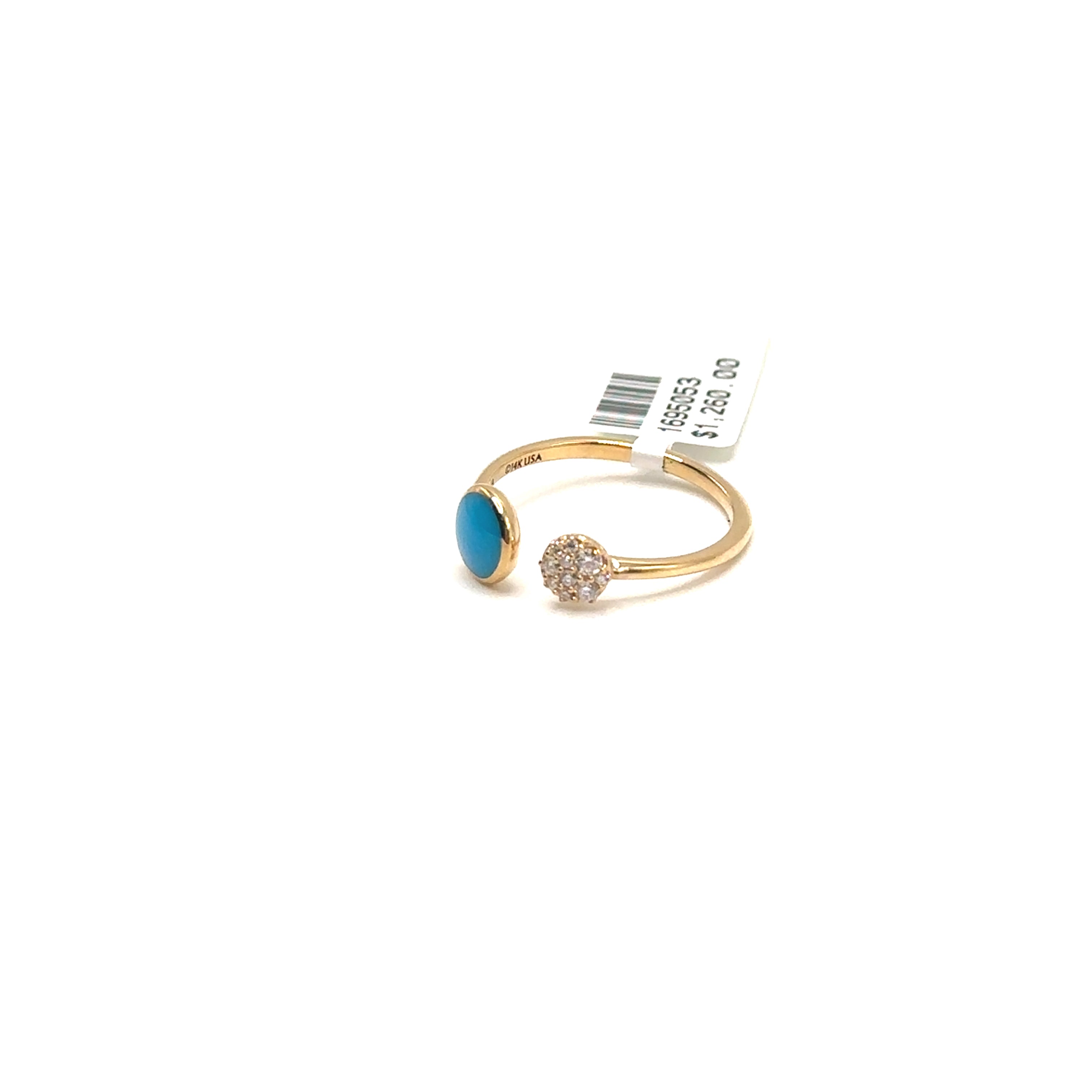 14K Yellow Gold Turquoise and Diamond Ring