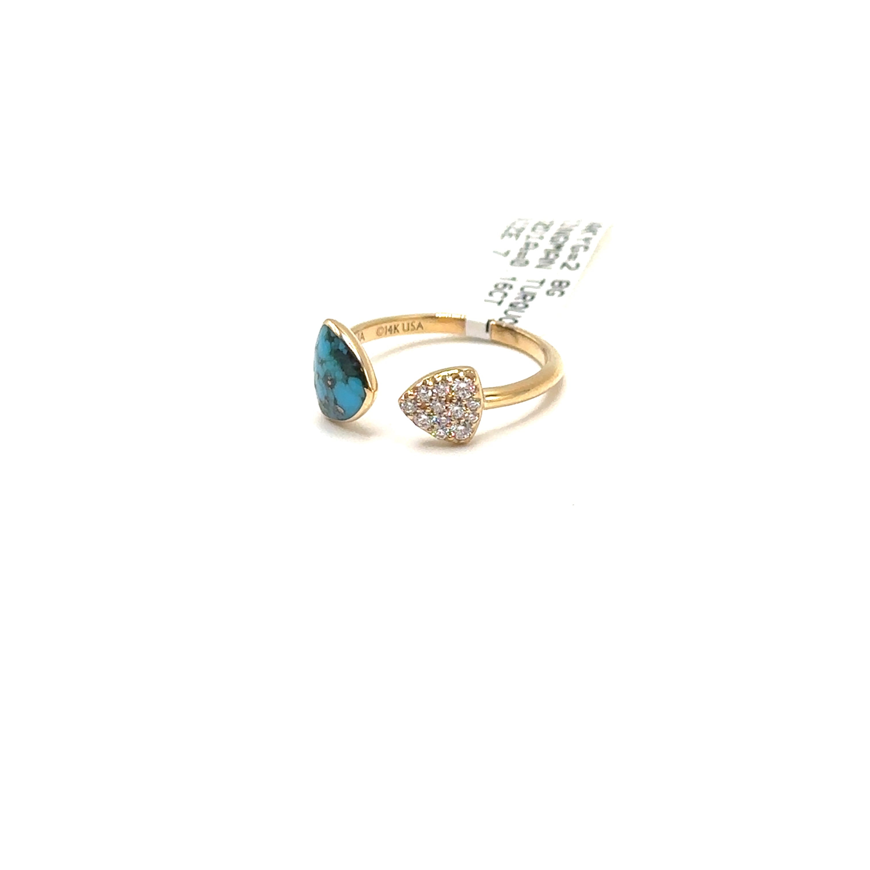 14K Yellow Gold Kingman Turquoise and Diamond Ring