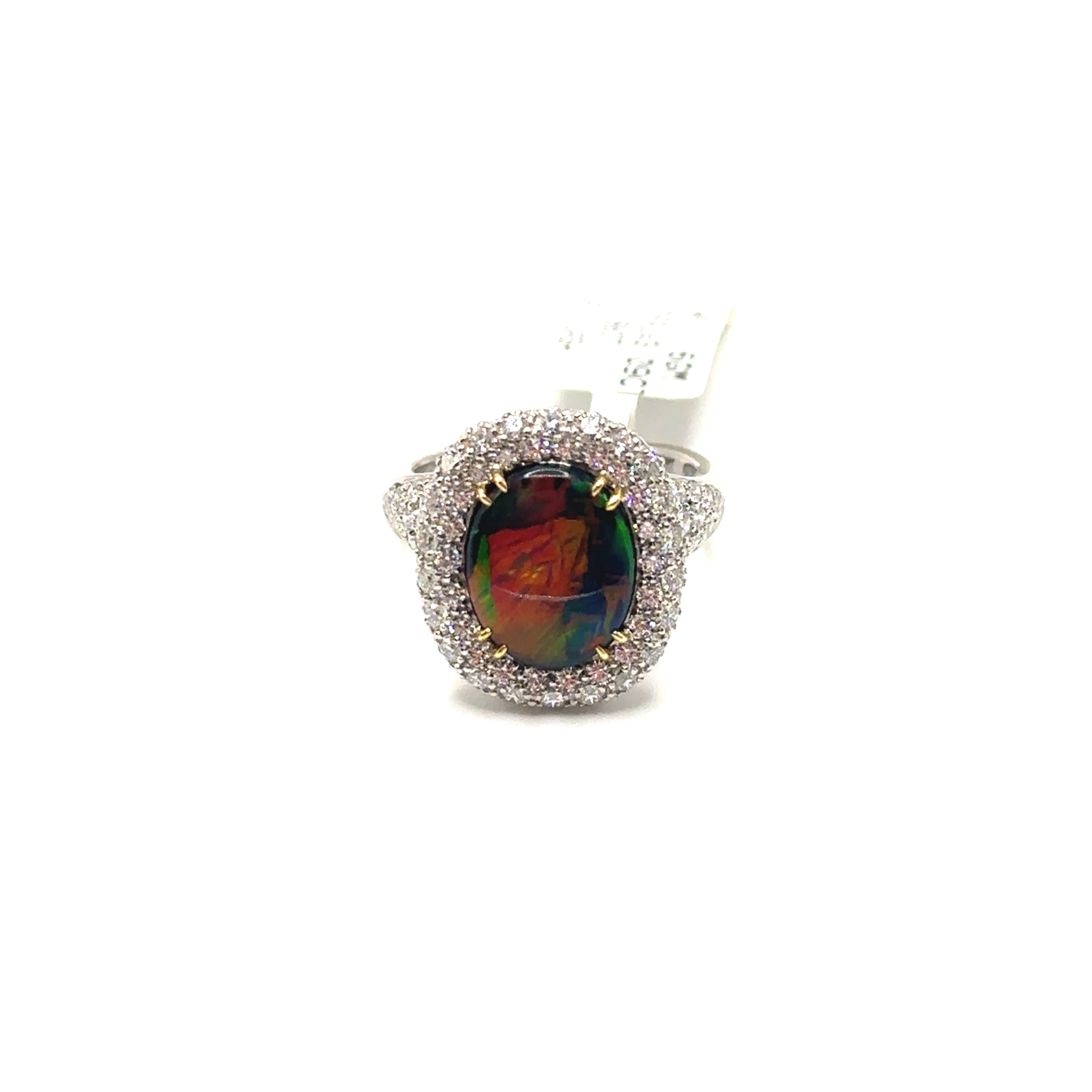 Platinum and 18K White Gold Black Opal and Diamond Ring