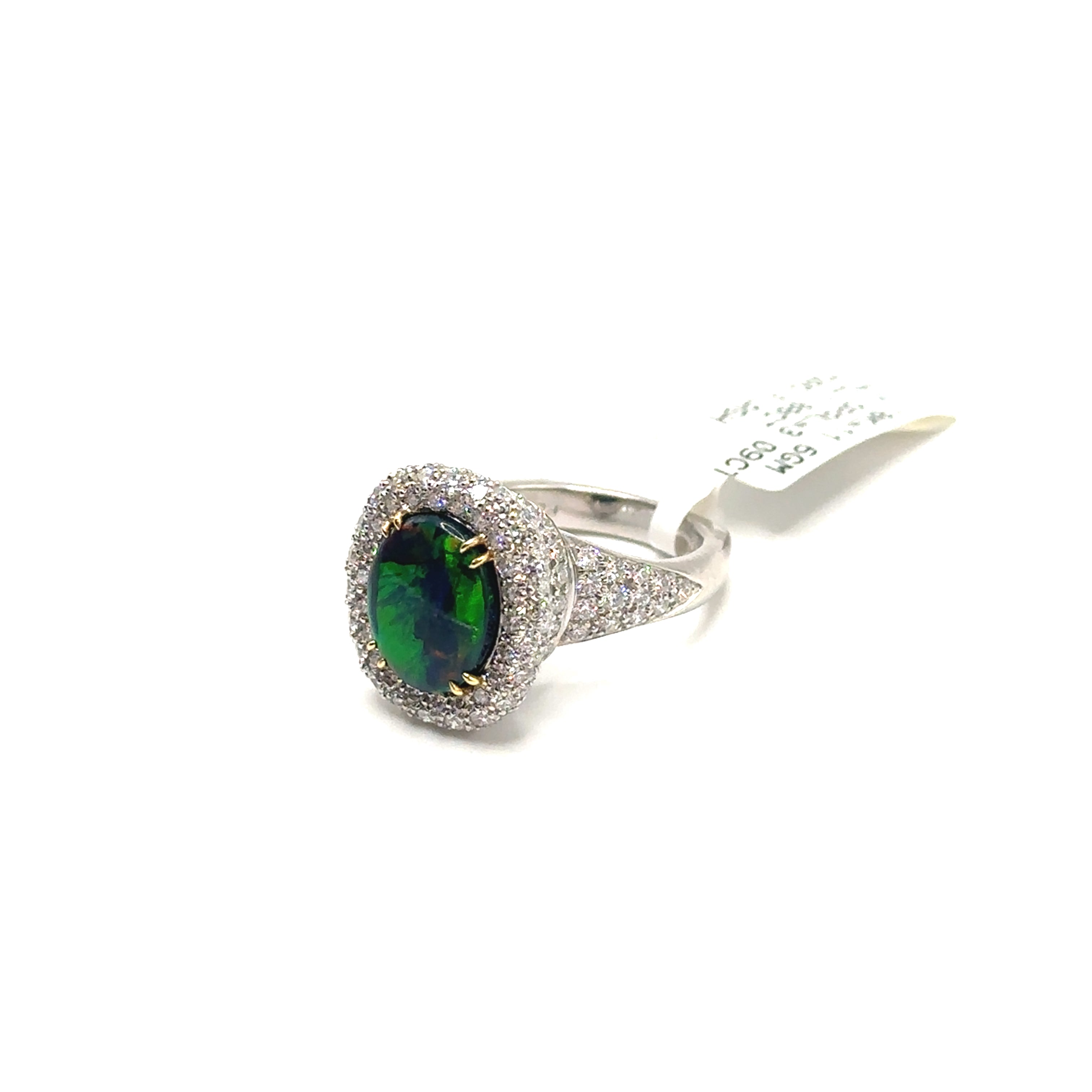 Platinum and 18K White Gold Black Opal and Diamond Ring