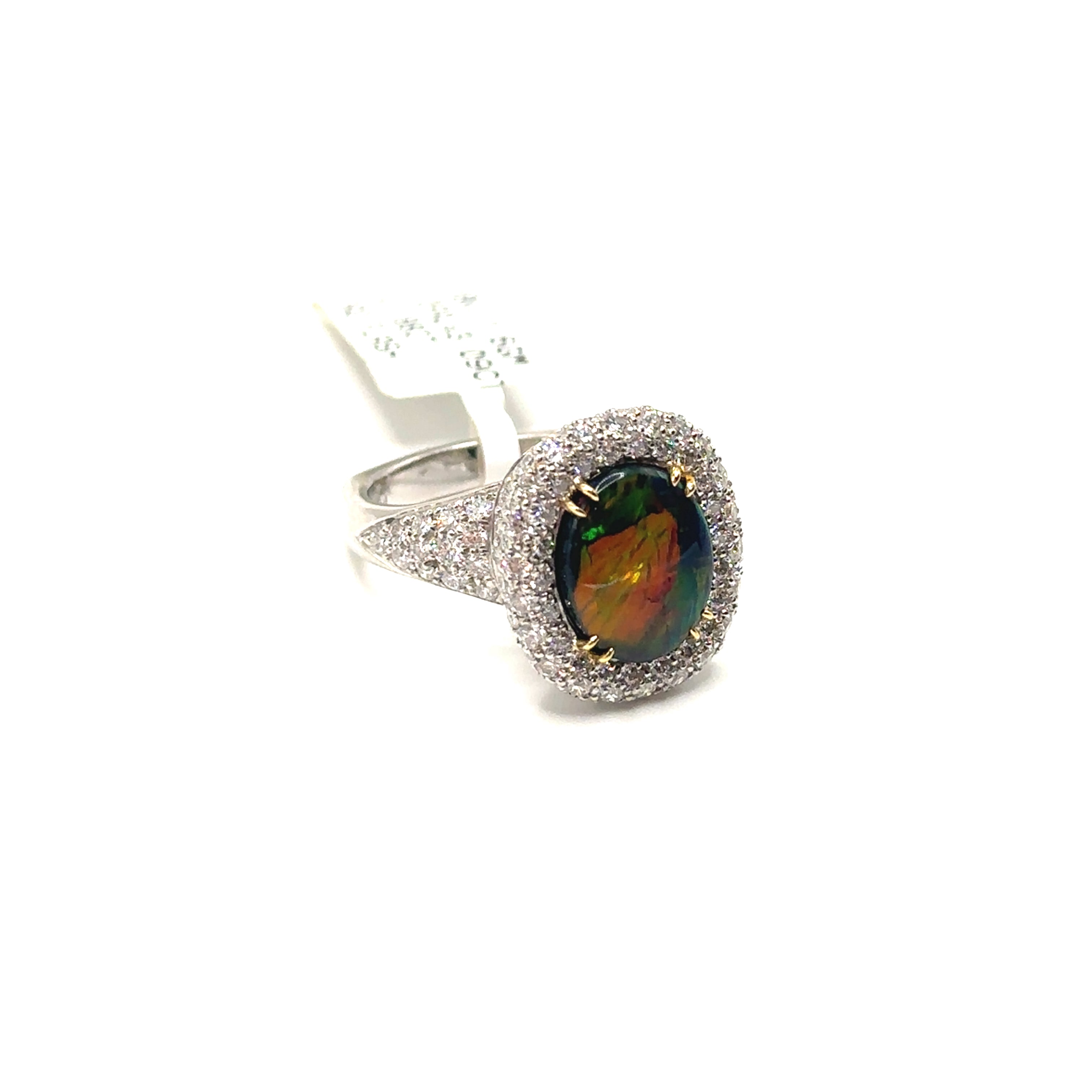 Platinum and 18K White Gold Black Opal and Diamond Ring