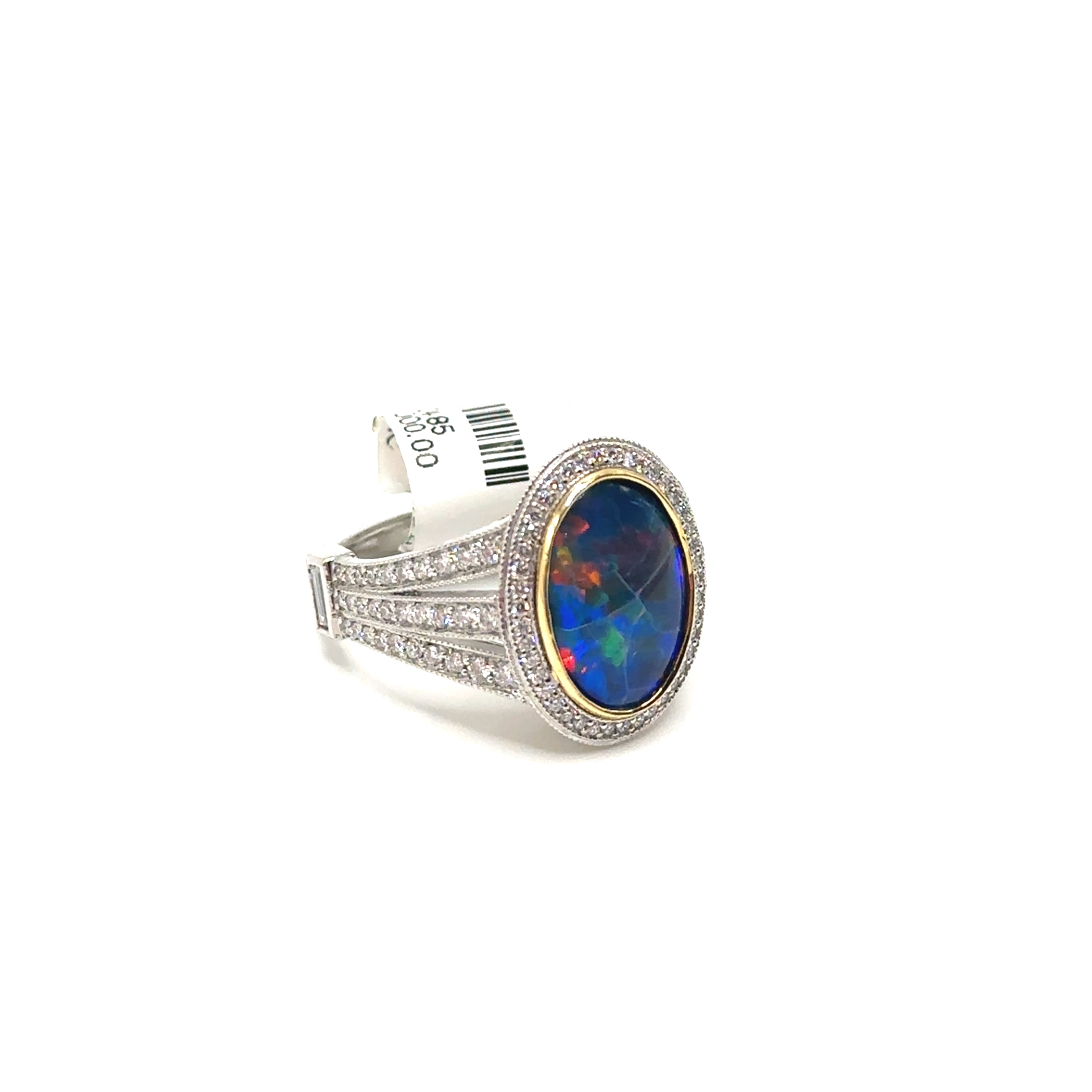 Platinum 18K Yellow Gold Black Opal and 102 Diamonds