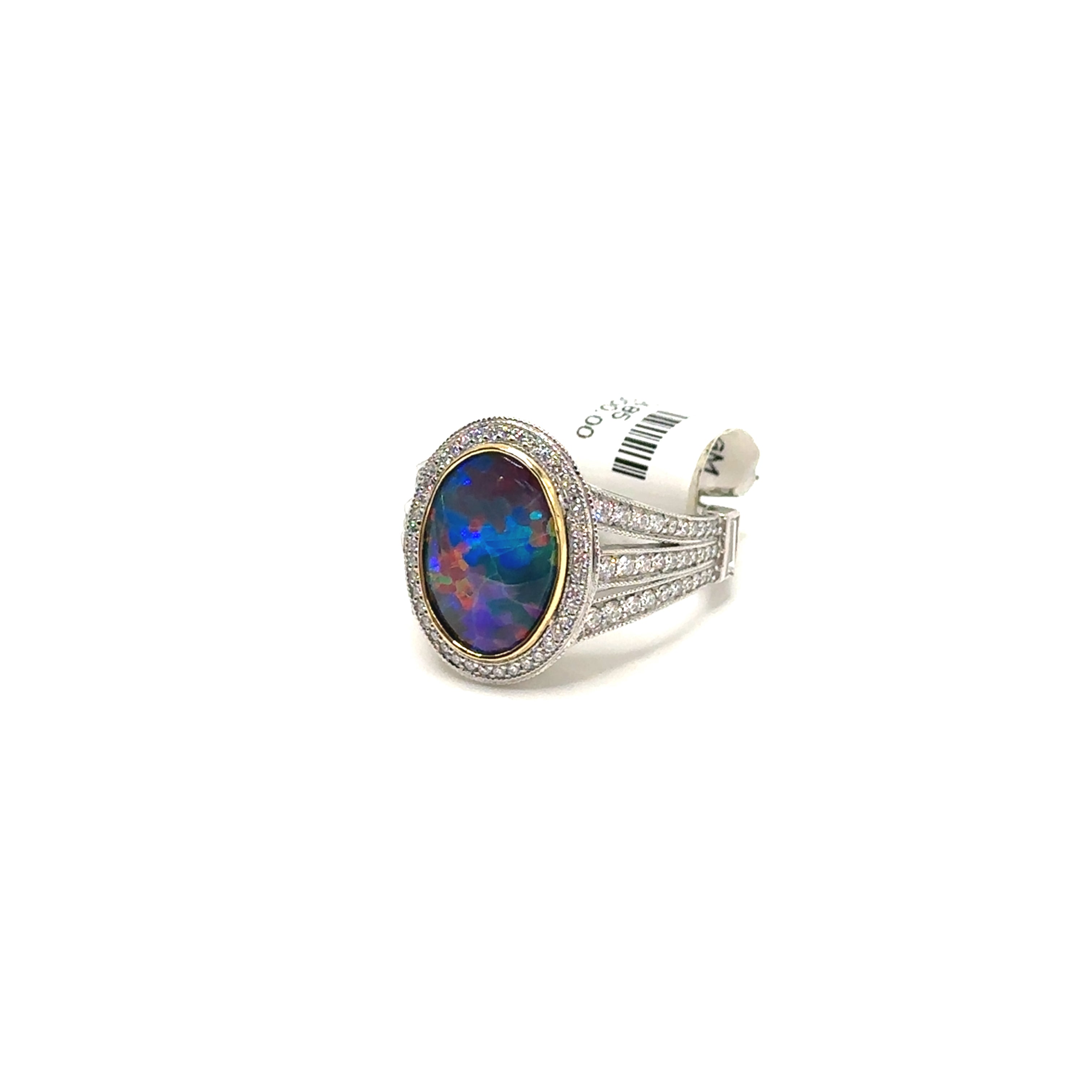 Platinum 18K Yellow Gold Black Opal and 102 Diamonds