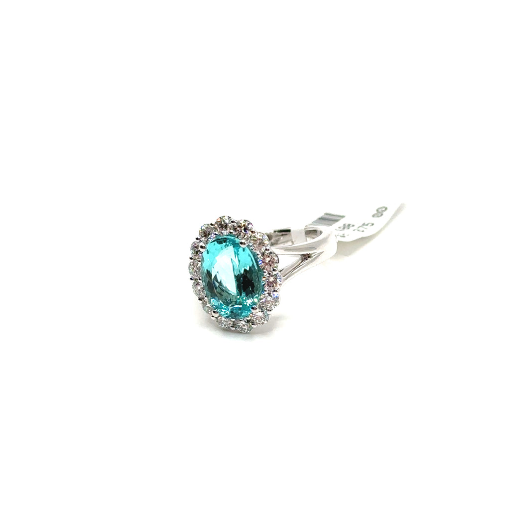 Platinum 4.37CT Paraiba Tourmaline and Diamond Ring
