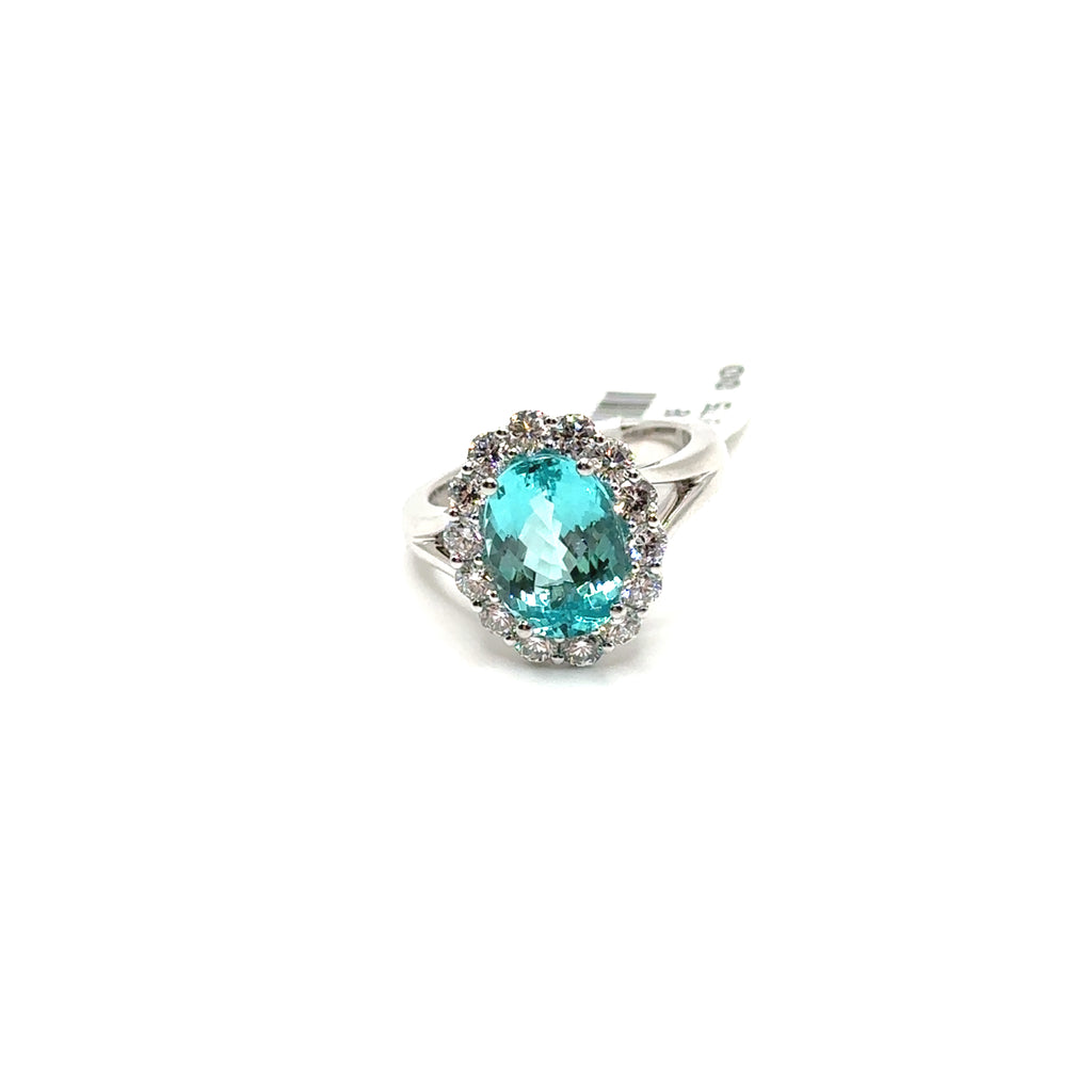Platinum 4.37CT Paraiba Tourmaline and Diamond Ring