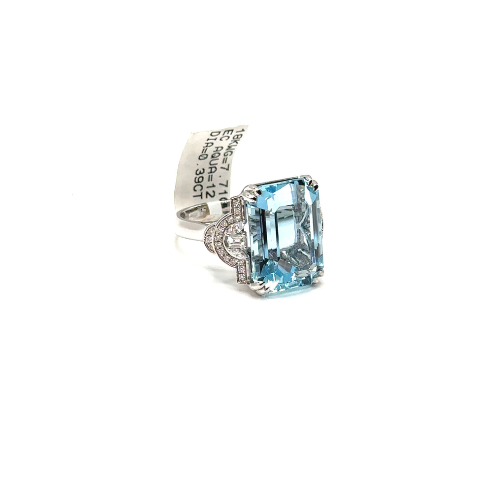18K White Gold 12.9CT Aquamarine and Diamond Ring