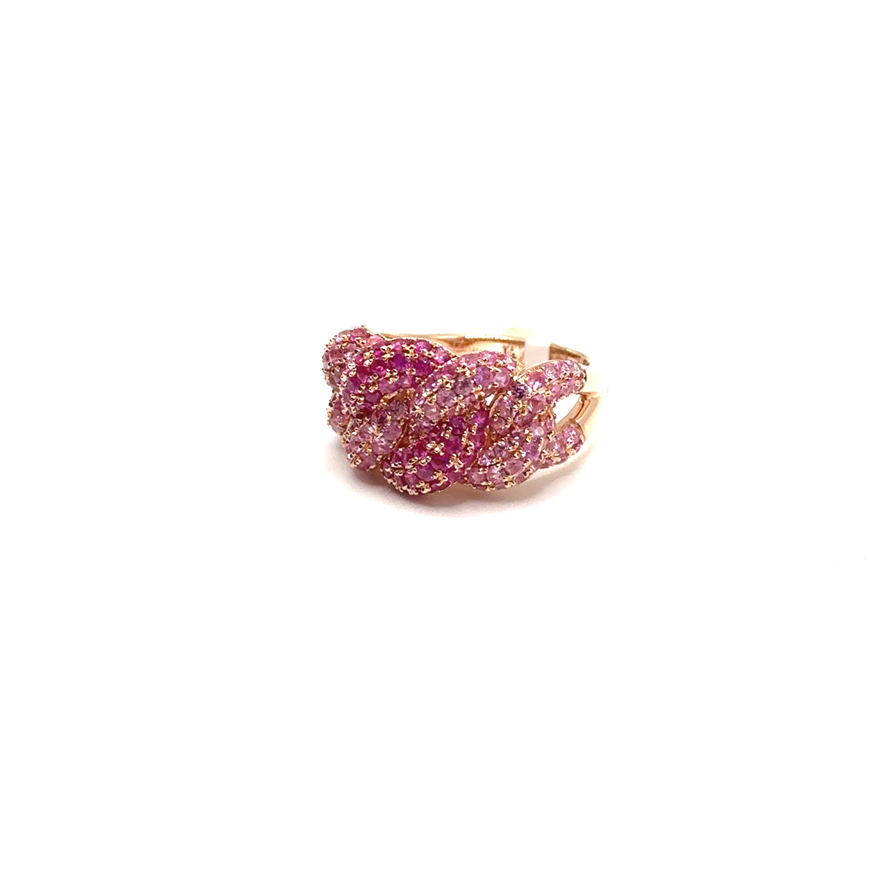 14K Rose Gold Pink Sapphire Cuban Link Ring