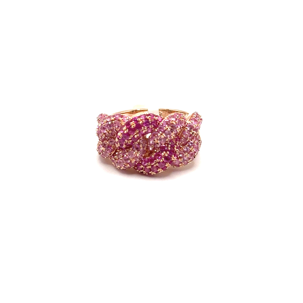 14K Rose Gold Pink Sapphire Cuban Link Ring