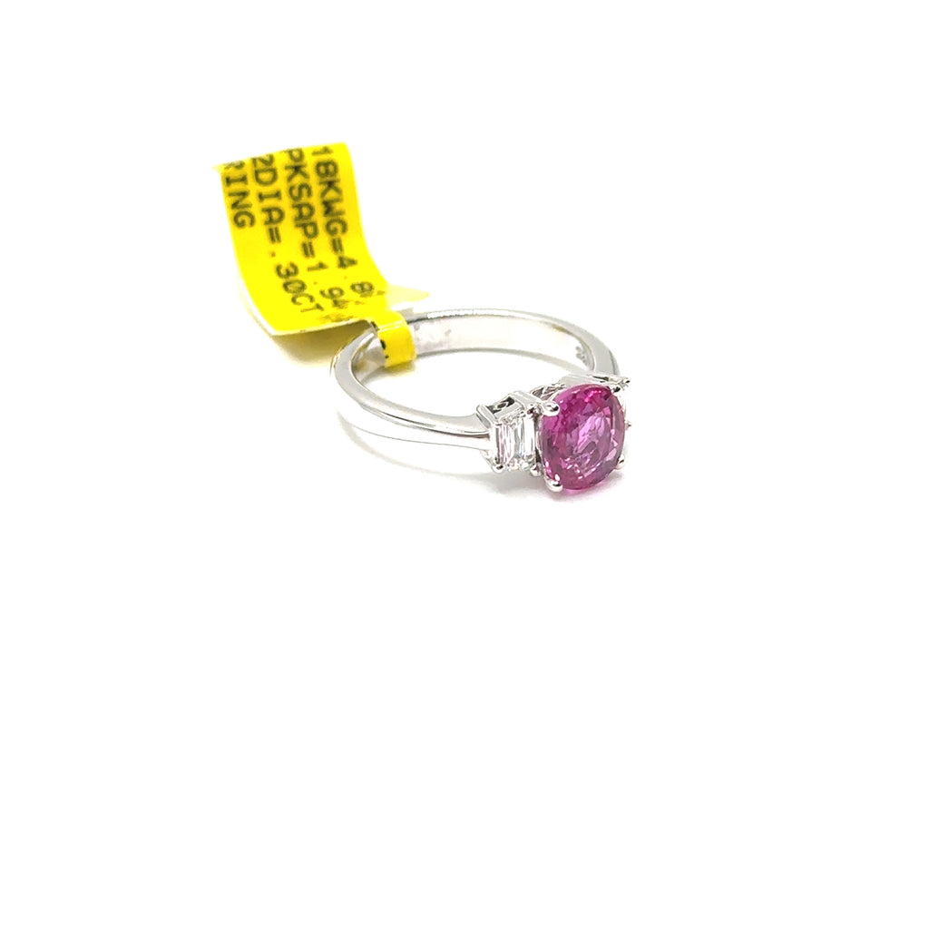 18K White Gold 1.94CT Pink Sapphire and Diamond Ring