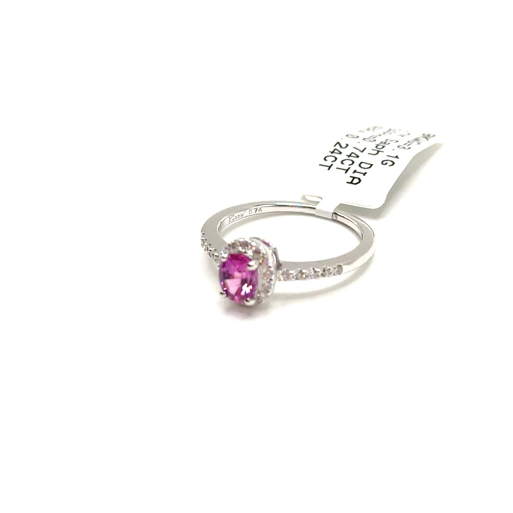 18K White Gold .74CT Pink Sapphire and Diamond Ring