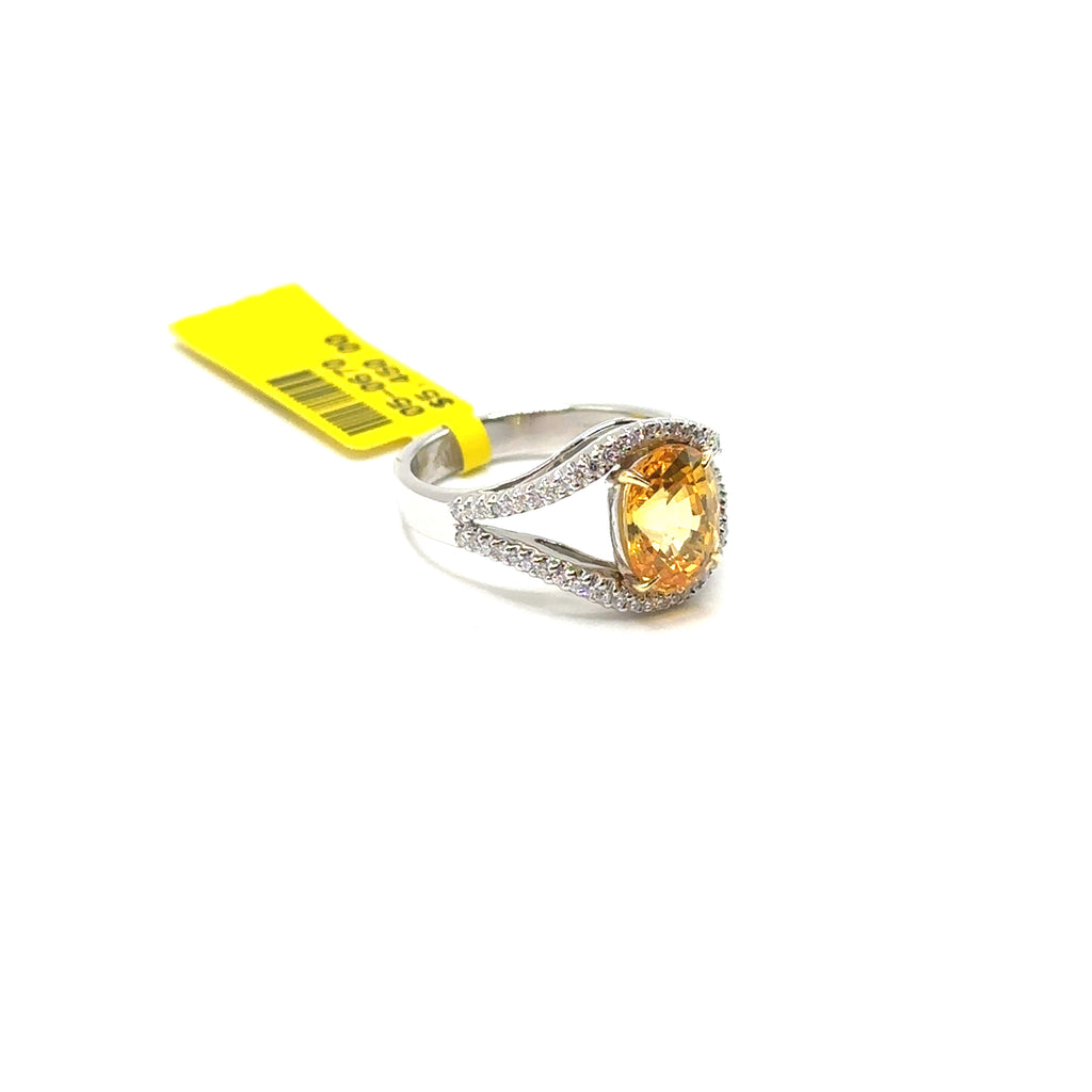 Platinum Yellow Sapphire and Diamond Ring