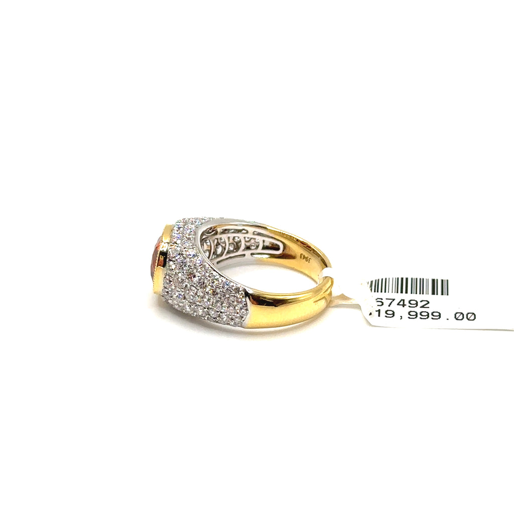 18K Yellow Gold Orange Sapphire and Diamond Ring