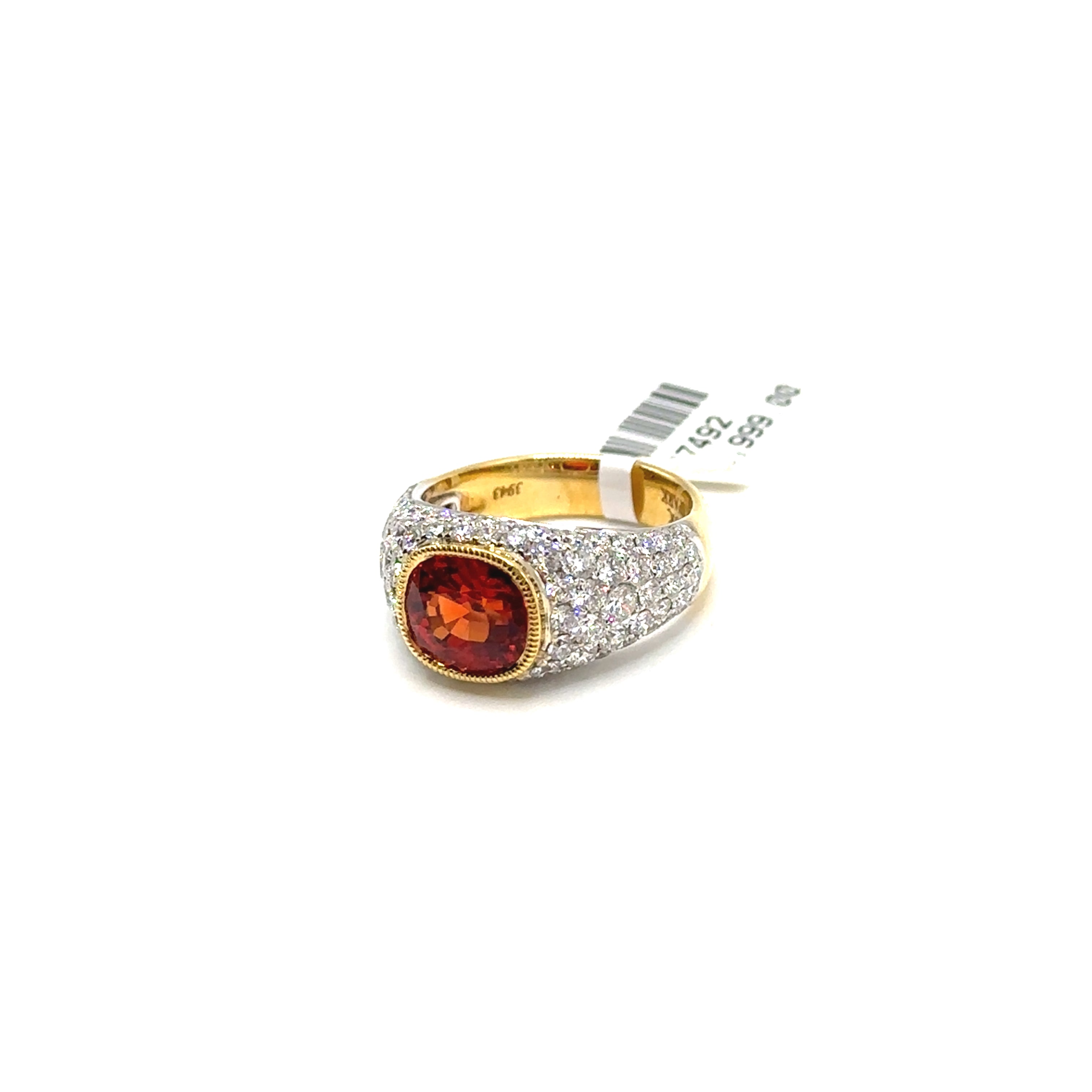 18K Yellow Gold Orange Sapphire and Diamond Ring