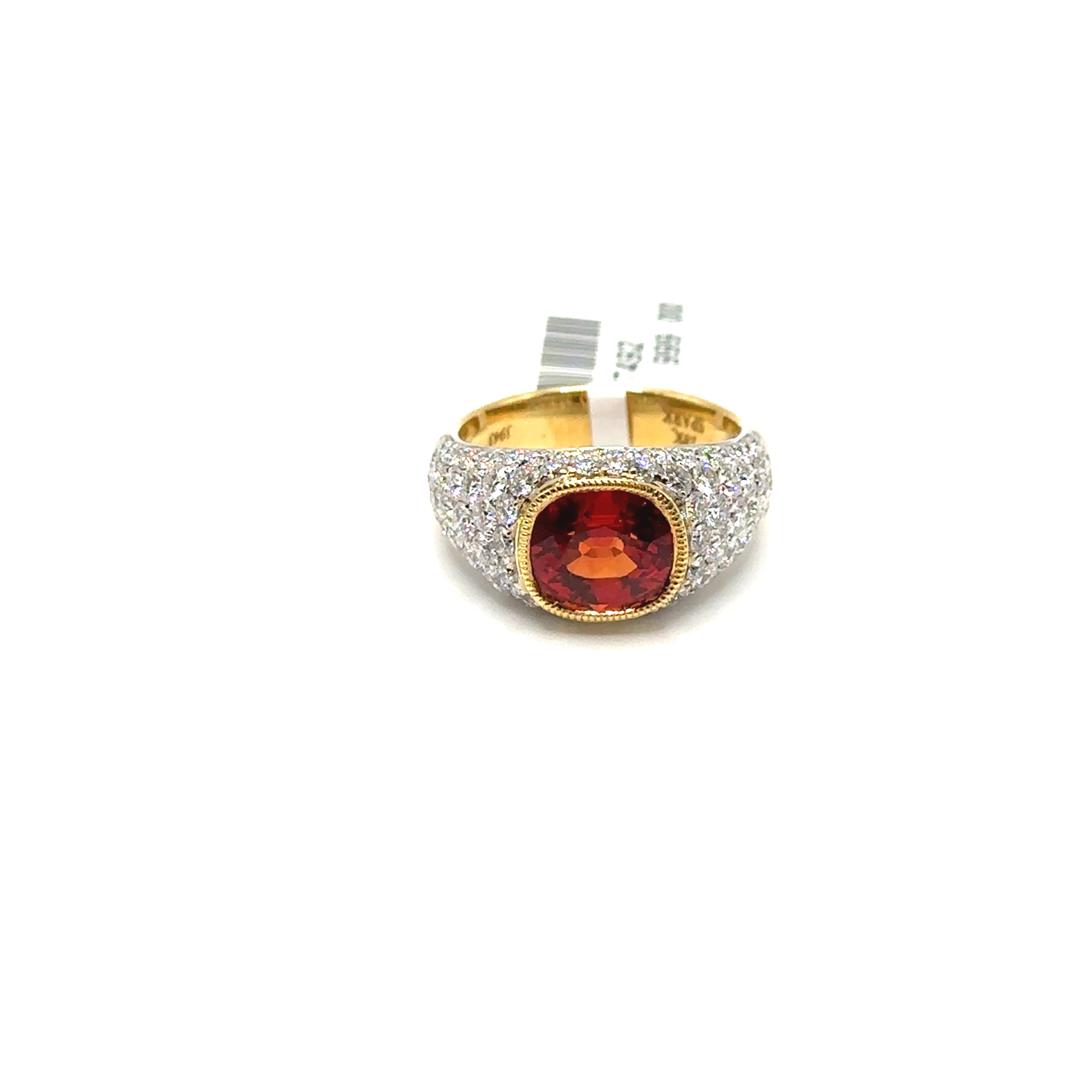 18K Yellow Gold Orange Sapphire and Diamond Ring