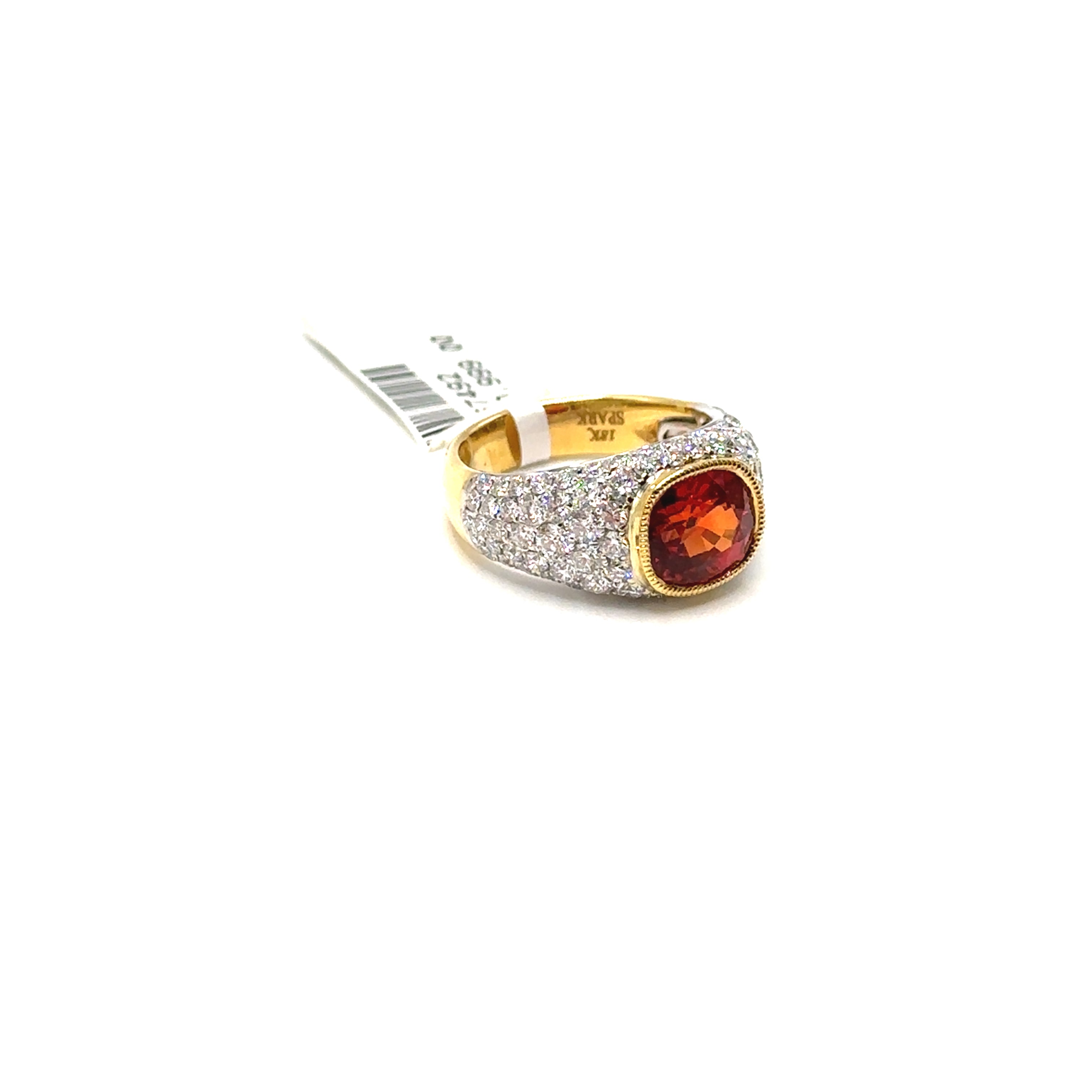 18K Yellow Gold Orange Sapphire and Diamond Ring