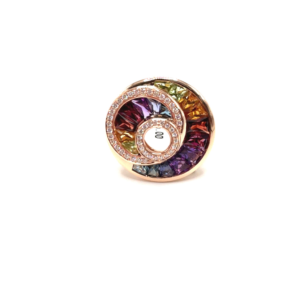 14K Rose Gold Round Multicolored Bellari Ring