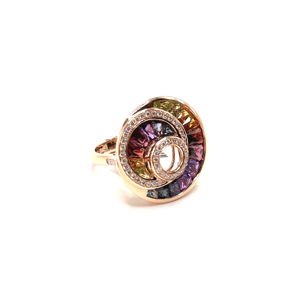14K Rose Gold Round Multicolored Bellari Ring