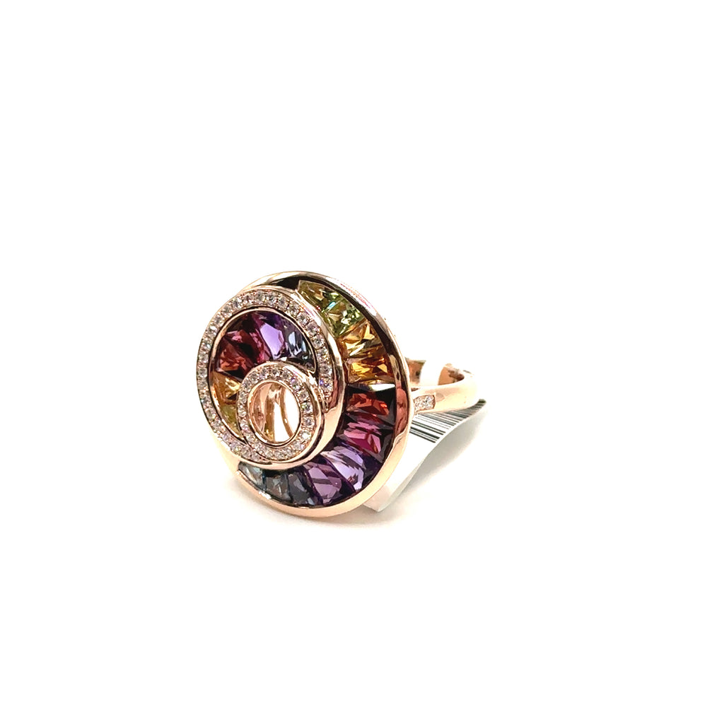 14K Rose Gold Round Multicolored Bellari Ring