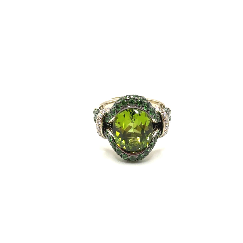 18K White Gold Large Peridot and Diamond Ring