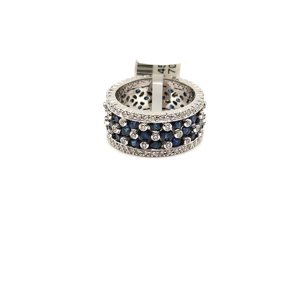 18K White Gold 4.56CT Sapphire and Diamond Wide Band Ring