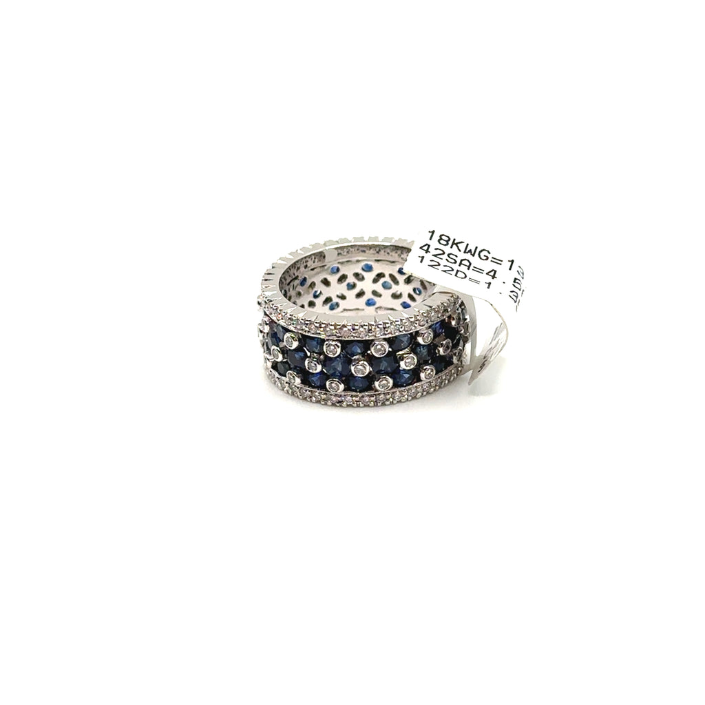 18K White Gold 4.56CT Sapphire and Diamond Wide Band Ring