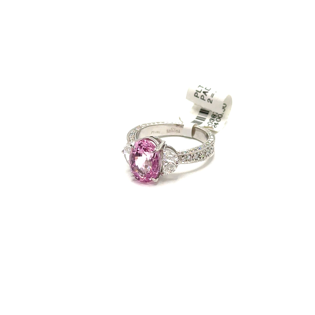 Platinum 4.11CT Padparadscha Sapphire and Diamond Ring