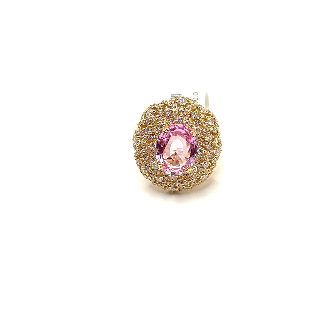 18K Yellow Gold 4.17CT Padparadscha Pink Sapphire and Diamond Ring