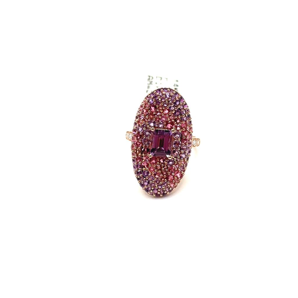 14K Rose Gold Pink Tourmaline and Diamond Ring