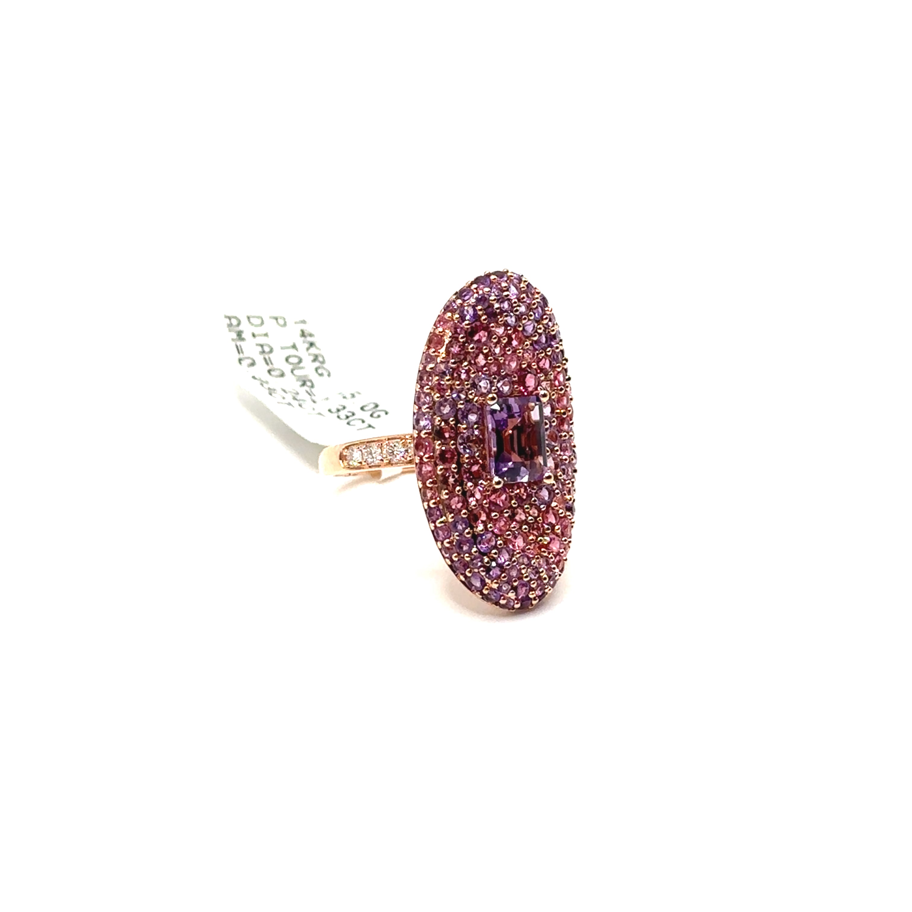 14K Rose Gold Pink Tourmaline and Diamond Ring
