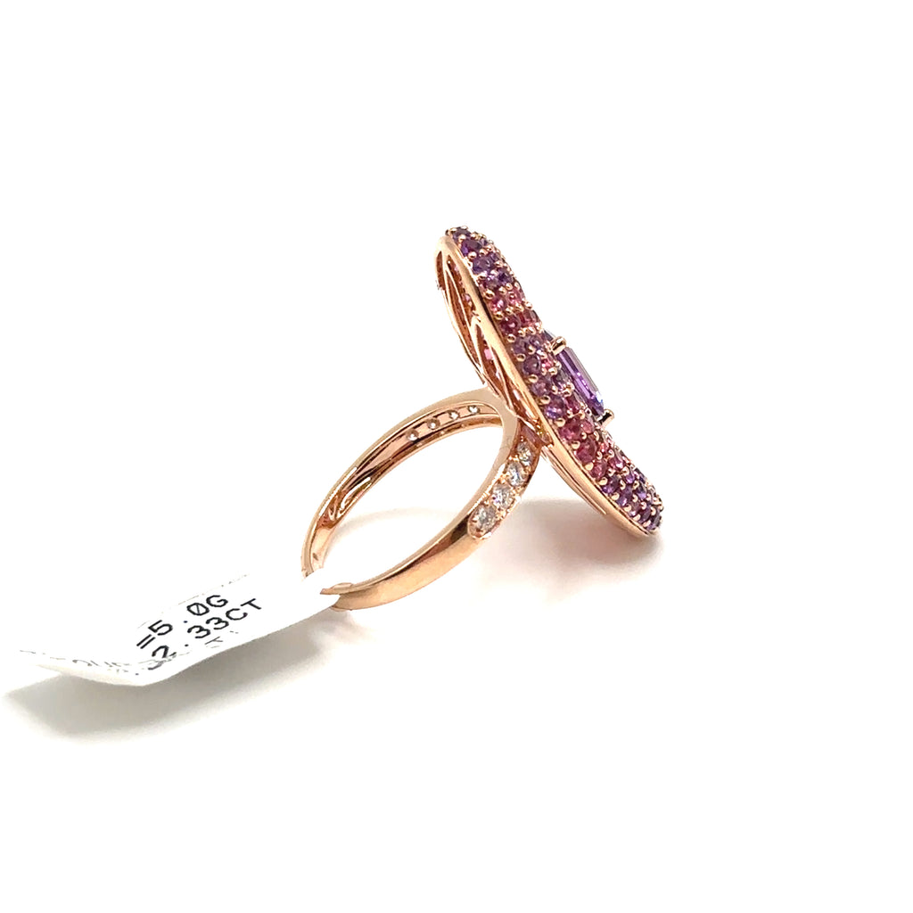 14K Rose Gold Pink Tourmaline and Diamond Ring
