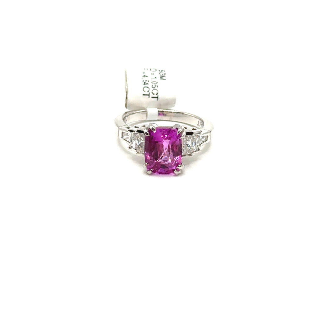 Platinum 4.54CT Pink Sapphire and Diamond Ring