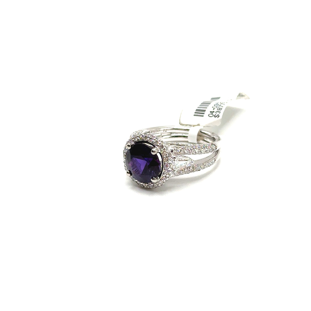 18K White Gold Purple Sapphire and Diamond Ring