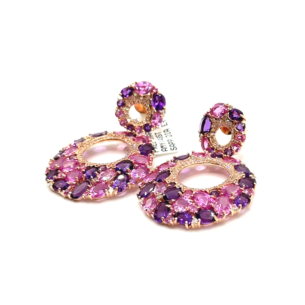 14K Rose Gold Pink and Purple Round Earrings