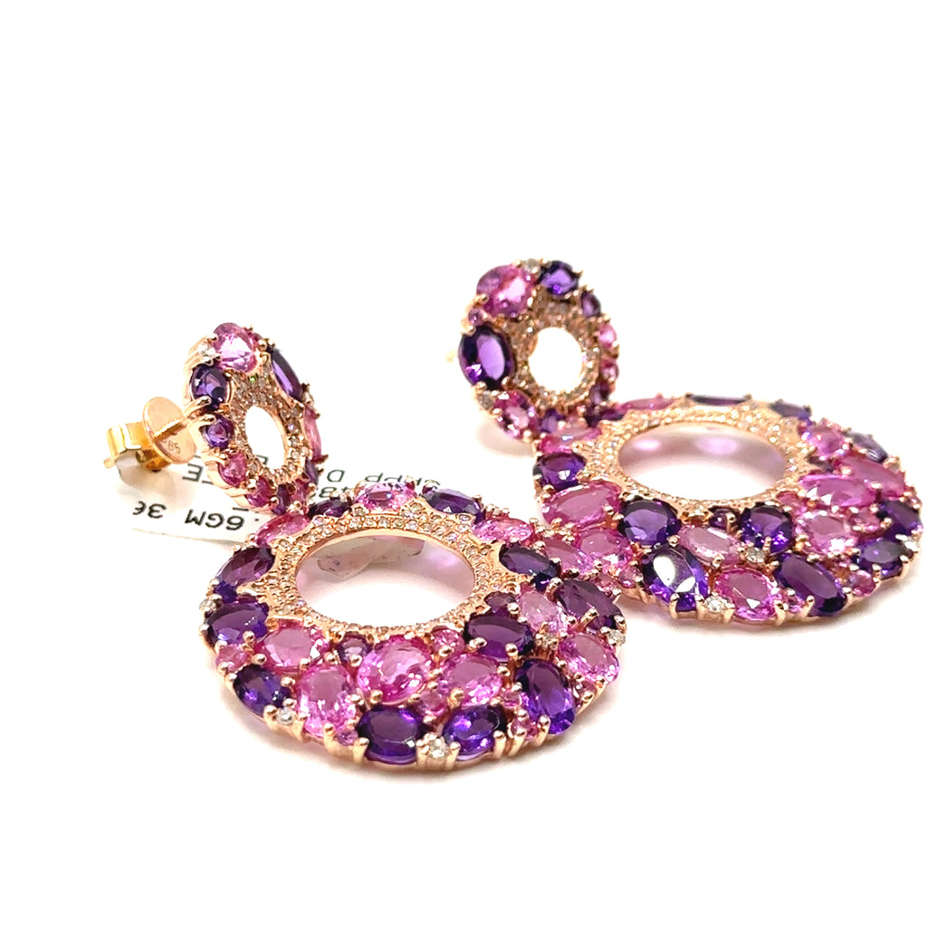 14K Rose Gold Pink and Purple Round Earrings