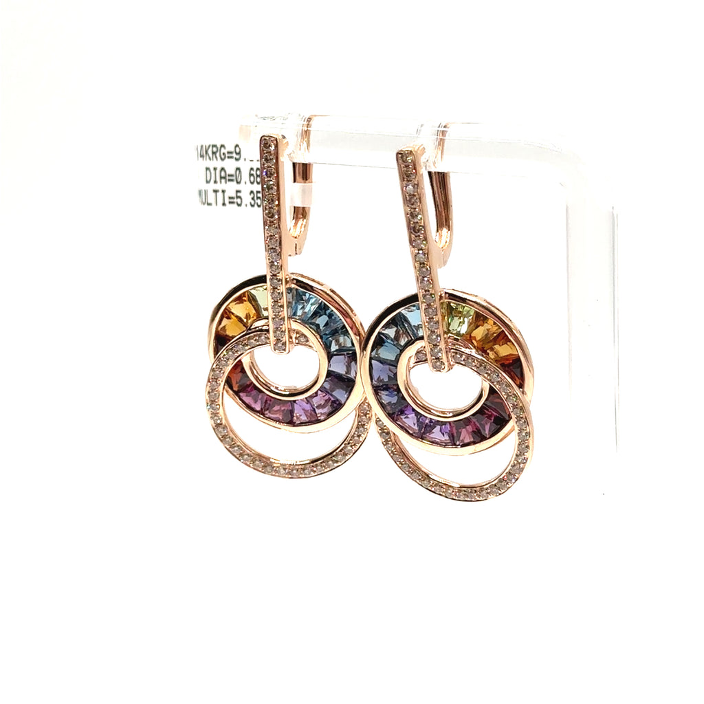 14K Rose Gold Multi Colored Bellarri Dangle Earrings