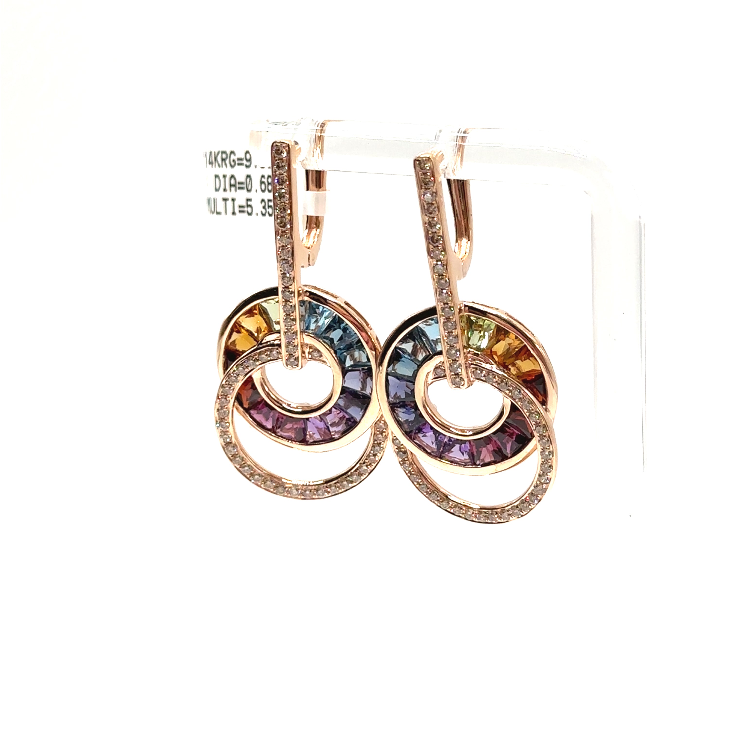 14K Rose Gold Multi Colored Bellarri Dangle Earrings
