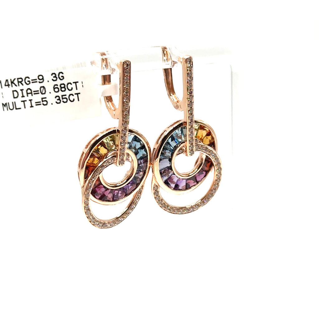 14K Rose Gold Multi Colored Bellarri Dangle Earrings