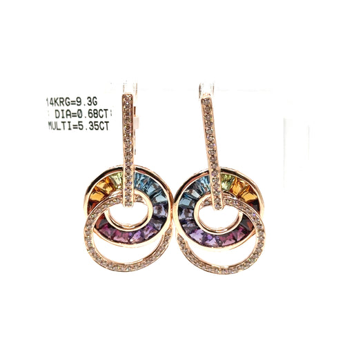 14K Rose Gold Multi Colored Bellarri Dangle Earrings