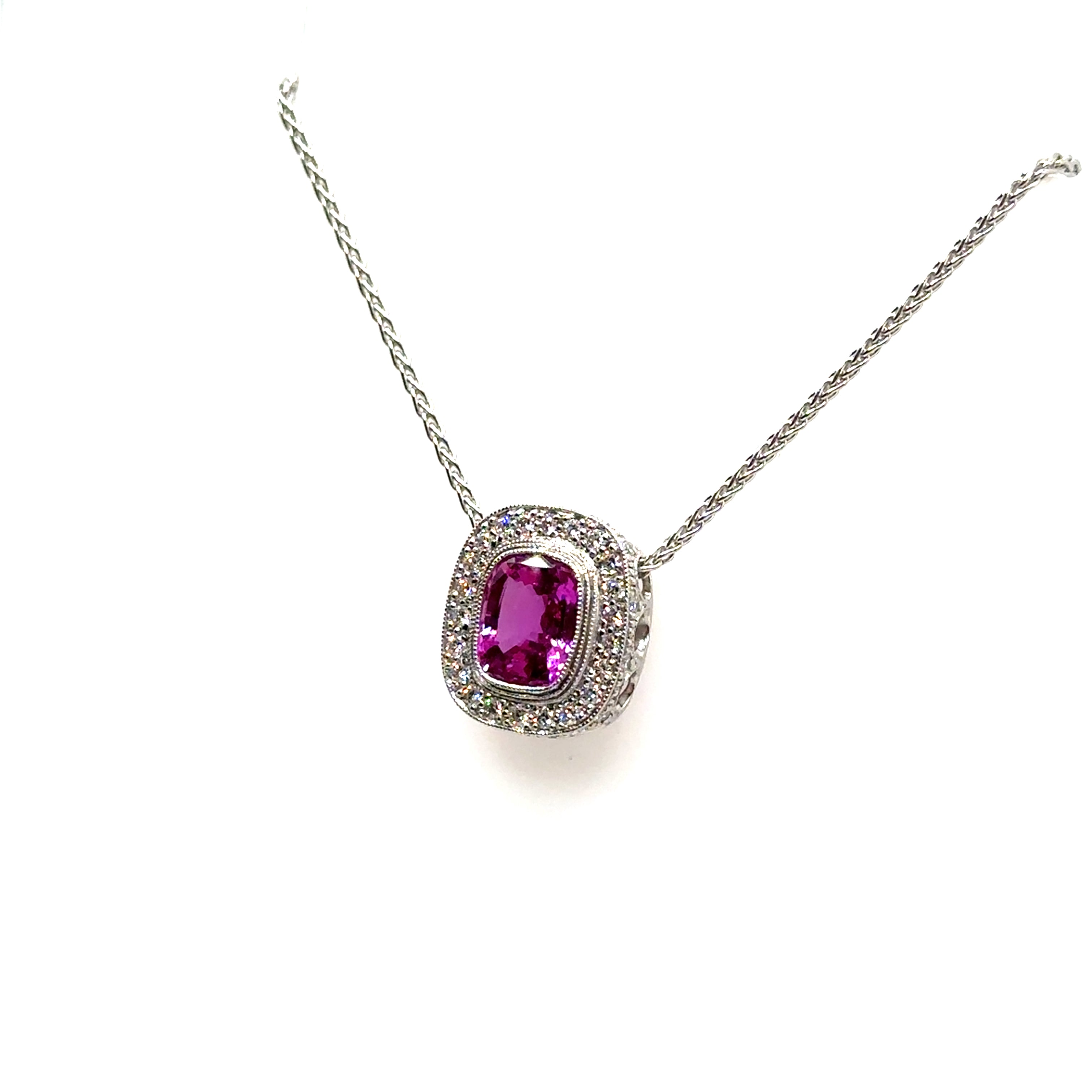 Platinum Pink Sapphire and Diamond Oval Pendant