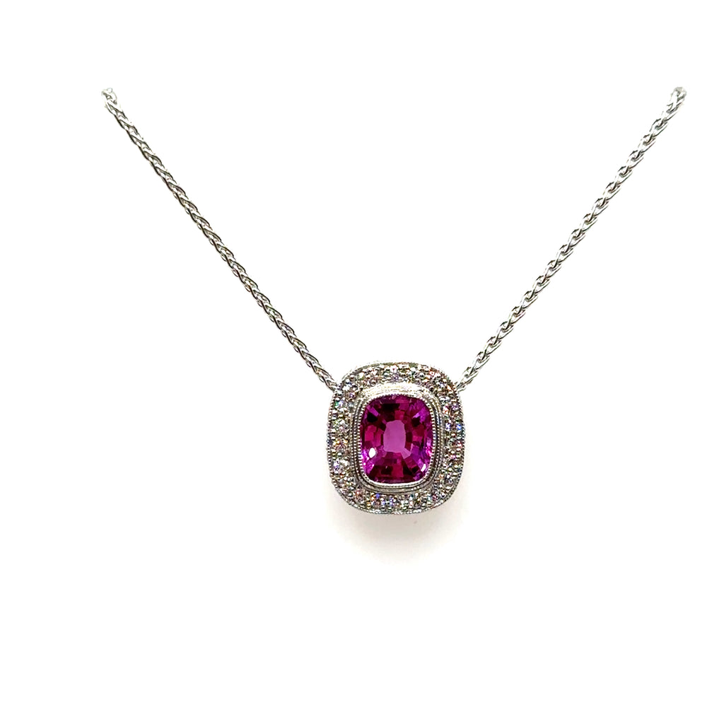 Platinum Pink Sapphire and Diamond Oval Pendant
