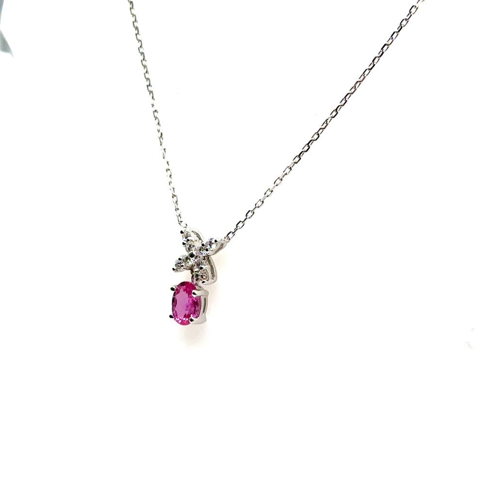 18K White Gold Pink Sapphire pendant With Diamond 'X'